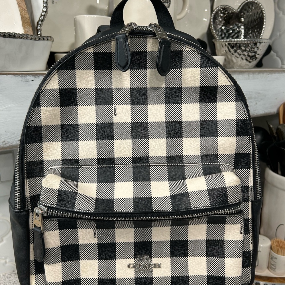 Coach Black and Sour Cream Checkered Backpack